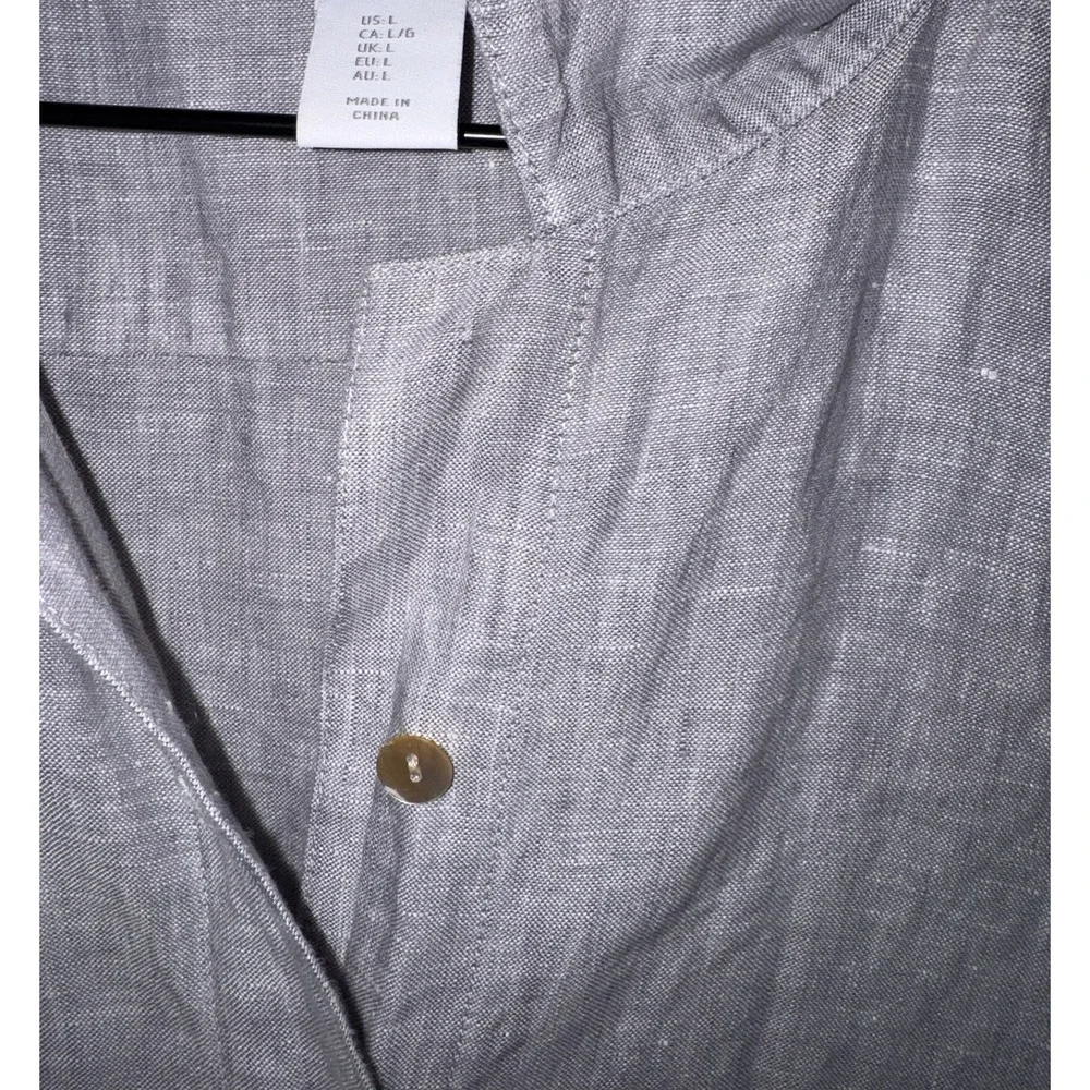 Kenar Gray 100% Linen Woven Shirt Dress Sz Large Collared MOP buttons Pockets - Picture 9 of 9